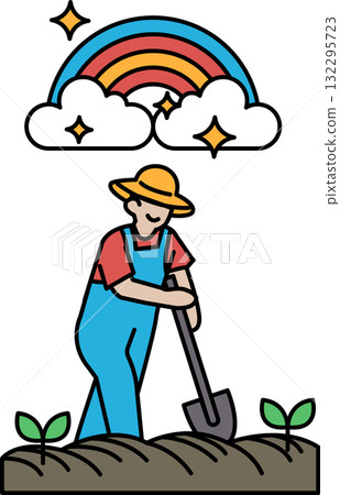 A man is digging a hole in the ground with a shovel 132295723
