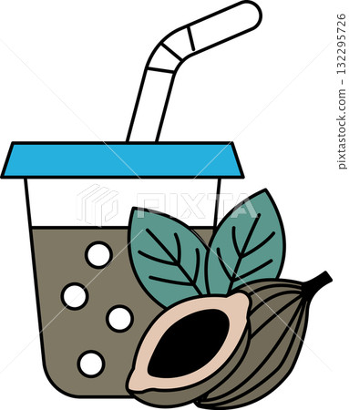 A cup of juice with a straw and a leaf on top A cup of juice with a straw and a leaf on top 132295726