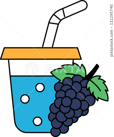 A cup with a straw and a leafy green grape on top 132295740
