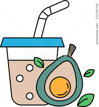 A cup of juice with a straw and a piece of avocado on top A cup of juice with a straw and a piece of avocado on top 132295748