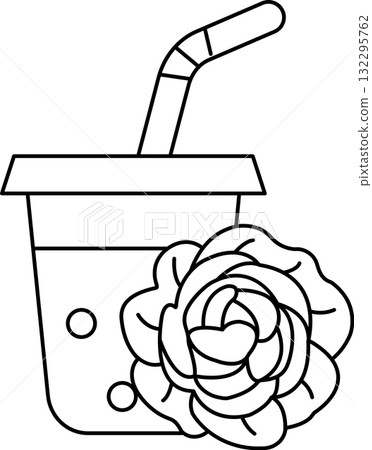 A cup with a straw in it and a leafy green plant in it 132295762