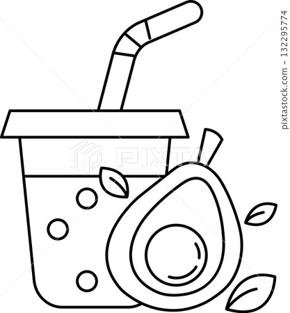 A cup of juice with a straw and a piece of avocado on top A cup of juice with a straw and a piece of avocado on top 132295774