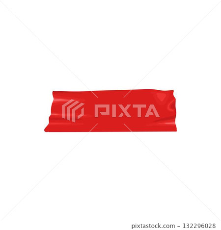 Red duct tape. Scotch glued stripe for repair packaging, adhesive sticker insulating patch crumpled strips sticky color paper plastic tapes, realistic nowaday vector illustration of sticker tape label 132296028