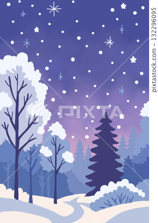 夢幻般的夜晚雪林背景 夢幻般的夜晚雪林背景 132296095