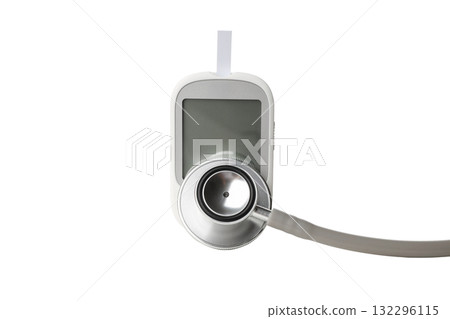 Diabetes monitoring device connected to a stethoscope, isolated, PNG 132296115