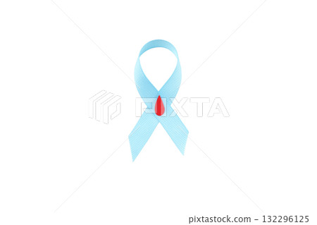Light blue ribbon with red droplet for diabetes, isolated, PNG Light blue ribbon with red droplet for diabetes, isolated, PNG 132296125