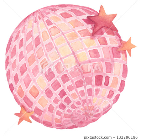 Watercolor Pink Disco Ball Illustration 132296186