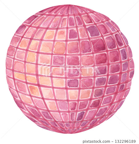 Watercolor Pink Disco Ball Illustration 132296189