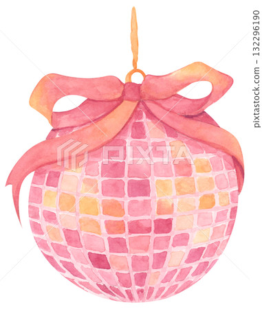 Watercolor Pink Disco Ball Illustration Watercolor Pink Disco Ball Illustration 132296190