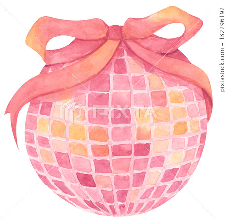 Watercolor Pink Disco Ball Illustration 132296192