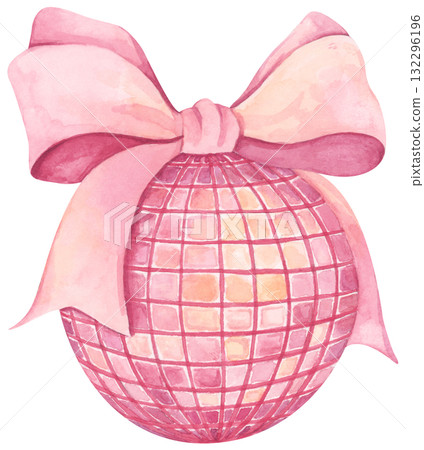 Watercolor Pink Disco Ball Illustration 132296196