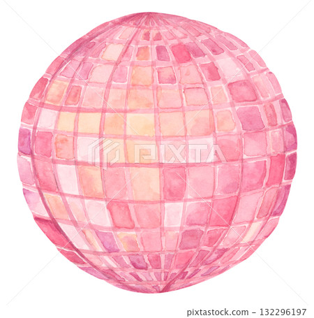 Watercolor Pink Disco Ball Illustration 132296197