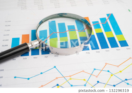 Magnifying glass on charts graphs paper. Financial development, Banking Account, Statistic, Investment Analytic research data economy. 132296319