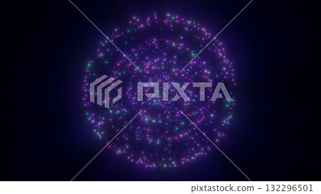 A purple cosmic sphere glowing with bright, vibrant particles, creating a dynamic and luminous effect in deep space 132296501