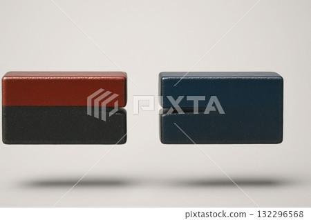 Two pairs of rectangular magnets attracting and repelling on neutral background 132296568