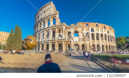 The Colosseum or Coliseum timelapse hyperlapse, also known as the Flavian Amphitheatre in Rome, Italy 132296607