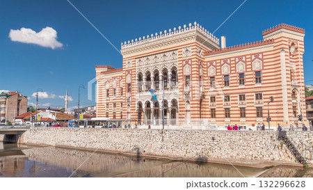 View at city hall in old town center of Sarajevo timelapse hyperlapse, landmark in capital of Bosnia and Herzegovina, Europe View at city hall in old town center of Sarajevo timelapse hyperlapse, landmark in capital of Bosnia and Herzegovina, Europe 132296628