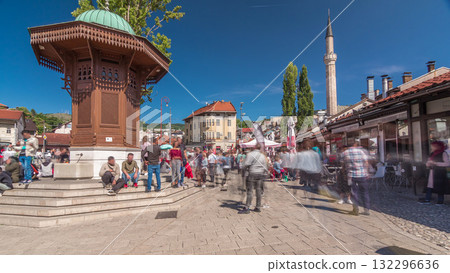 The Sebilj fountain in Sarajevo old city in Bosnia and Herzegovina timelapse hyperlapse. The Sebilj fountain in Sarajevo old city in Bosnia and Herzegovina timelapse hyperlapse. 132296636