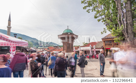 The Sebilj fountain in Sarajevo old city in Bosnia and Herzegovina timelapse hyperlapse. 132296641