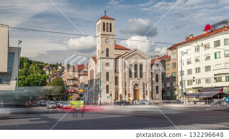 City traffic and people on the cross walk in front of Saint Joseph's Church on Titova street timelapse hyperlapse in Sarajevo, Bosnia City traffic and people on the cross walk in front of Saint Joseph's Church on Titova street timelapse hyperlapse in Sarajevo, Bosnia 132296648