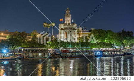 Torre del Oro Watchtower and Guadalquivir River Timelapse, Seville, Spain 132296653