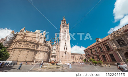 Seville Cathedral and Giralda Tower timelapse hyperlapse, Spain Seville Cathedral and Giralda Tower timelapse hyperlapse, Spain 132296655