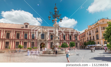 Archbishop Palace of Seville and Fuente Farola Fountain on Plaza de Virgen de los Reyes timelapse Archbishop Palace of Seville and Fuente Farola Fountain on Plaza de Virgen de los Reyes timelapse 132296656