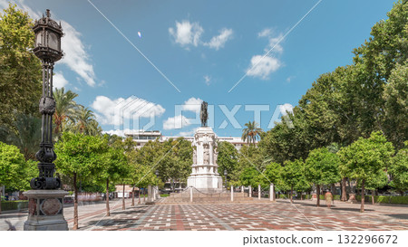 Plaza Nueva in Seville with the statue of King San Fernando timelapse hyperlapse, Spain 132296672
