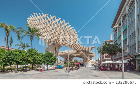 Metropol Parasol in Encarnacion Square timelapse hyperlapse, modern wooden structure, Seville Metropol Parasol in Encarnacion Square timelapse hyperlapse, modern wooden structure, Seville 132296673