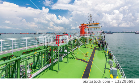Green deck of the tanker under blue sky timelapse Green deck of the tanker under blue sky timelapse 132296695