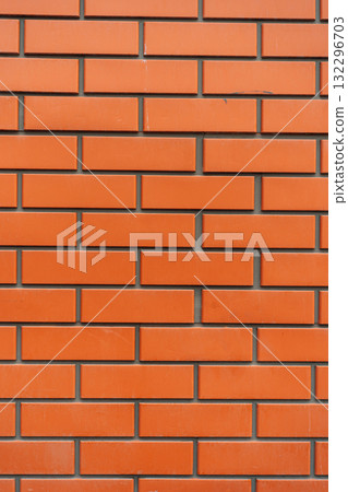 Geometric texture of red brick wall background surface 132296703