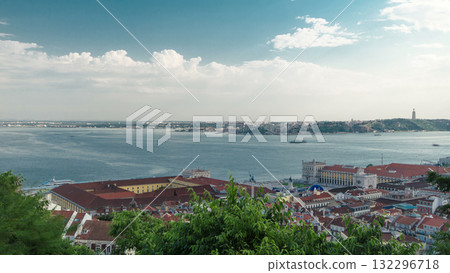 Bird view of Lisboa downtown. Baixa rooftops with the Commerce square. Portugal timelapse Bird view of Lisboa downtown. Baixa rooftops with the Commerce square. Portugal timelapse 132296718