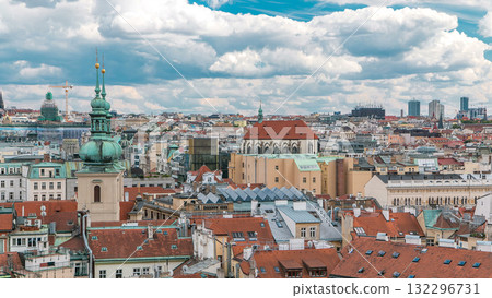 Scenic summer aerial timelapse view of the Old Town architecture with terracotta roofs in Prague , Czech Republic 132296731
