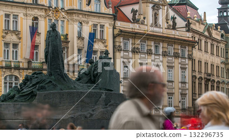 Jan Hus Memorial timelapse designed by Ladislav Saloun in Old town square in Prague, Czech Republic. Jan Hus Memorial timelapse designed by Ladislav Saloun in Old town square in Prague, Czech Republic. 132296735