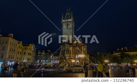 Prague Old Town Hall at Night timelapse hyperlapse with unrecognizable tourists walking Prague Old Town Hall at Night timelapse hyperlapse with unrecognizable tourists walking 132296740