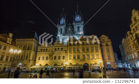Night time illuminations of the magical Old Town Square timelapse hyperlapse in Prague 132296741