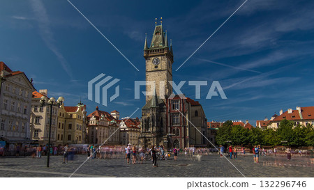 Old Town City Hall in Prague timelapse hyperlapse, view from Old Town Square, Czech Republic 132296746