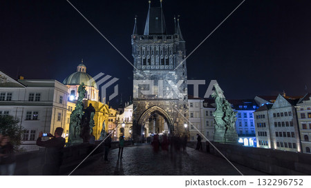 Magnificent Gothic structure called Stare Mesto Tower timelapse hyperlapse on Charles Bridge Magnificent Gothic structure called Stare Mesto Tower timelapse hyperlapse on Charles Bridge 132296752