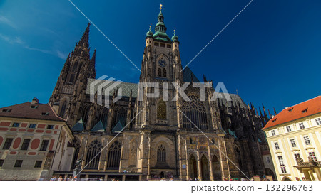 St. Vitus Cathedral timelapse hyperlapse in Prague surrounded by tourists. St. Vitus Cathedral timelapse hyperlapse in Prague surrounded by tourists. 132296763