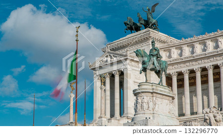 Rome, Italy. Famous Vittoriano with gigantic equestrian statue of King Vittorio Emanuele II timelapse. 132296770