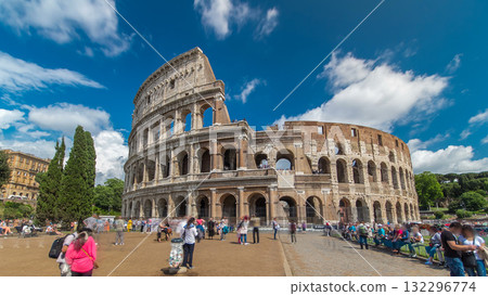 The Colosseum or Coliseum timelapse hyperlapse, also known as the Flavian Amphitheatre in Rome, Italy 132296774