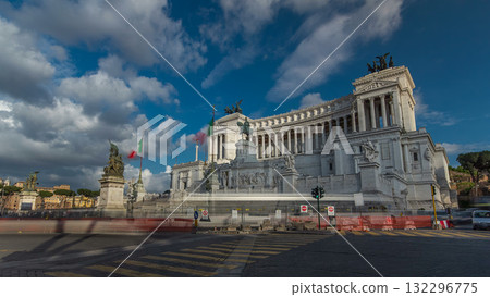 Rome, Italy. Famous Vittoriano with gigantic equestrian statue of King Vittorio Emanuele II timelapse hyperlapse. 132296775