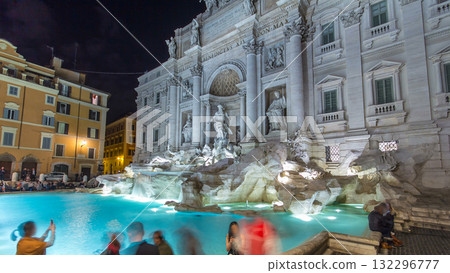 The famous Trevi Fountain at night timelapse hyperlapse. 132296777