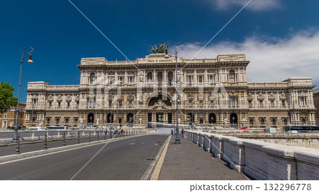 Palace of Justice timelapse hyperlapse - courthouse building with Ponte Sant' Umberto bridge. Rome, Italy. 132296778