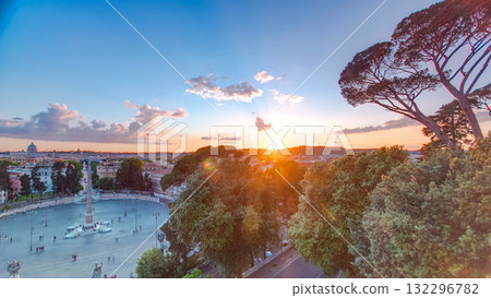 Aerial view of the large urban square, the Piazza del Popolo timelapse, Rome at sunset Aerial view of the large urban square, the Piazza del Popolo timelapse, Rome at sunset 132296782