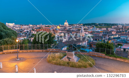 View from the Pincio Landmark day to night timelapse in Rome, Italy on a beautiful warm spring evening View from the Pincio Landmark day to night timelapse in Rome, Italy on a beautiful warm spring evening 132296783