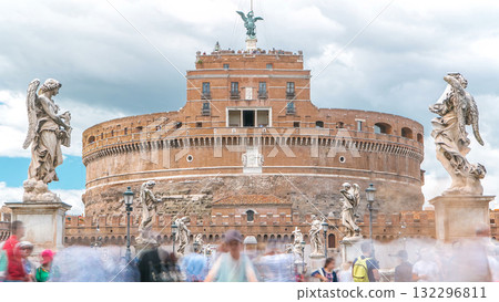Saint Angel Castle Castel Sant Angelo and bridge Ponte Sant Angelo over the Tiber river timelapse, Rome, Italy Saint Angel Castle Castel Sant Angelo and bridge Ponte Sant Angelo over the Tiber river timelapse, Rome, Italy 132296811