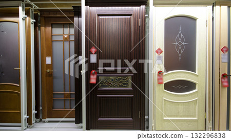 Wooden front door timelapse stop motion from the interior of home with windows. Interior shot of Wooden Front Door 132296838