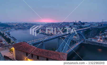 Day to Night view of the historic city of Porto, Portugal timelapse with the Dom Luiz bridge Day to Night view of the historic city of Porto, Portugal timelapse with the Dom Luiz bridge 132296849
