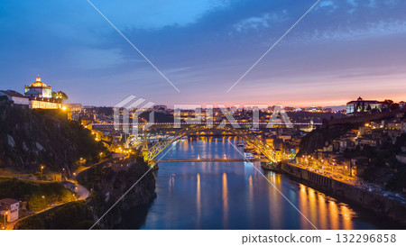 Day to night view of the historic city of Porto, Portugal timelapse with the Dom Luiz bridge Day to night view of the historic city of Porto, Portugal timelapse with the Dom Luiz bridge 132296858